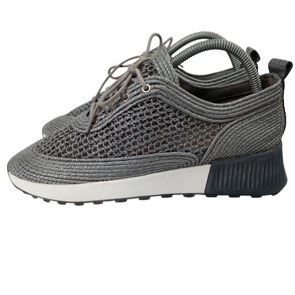 Sam Edelman Delma Gray Silver Mesh Sneakers Tennis Shoes Size 8 Low Top Raffia - Picture 5 of 15